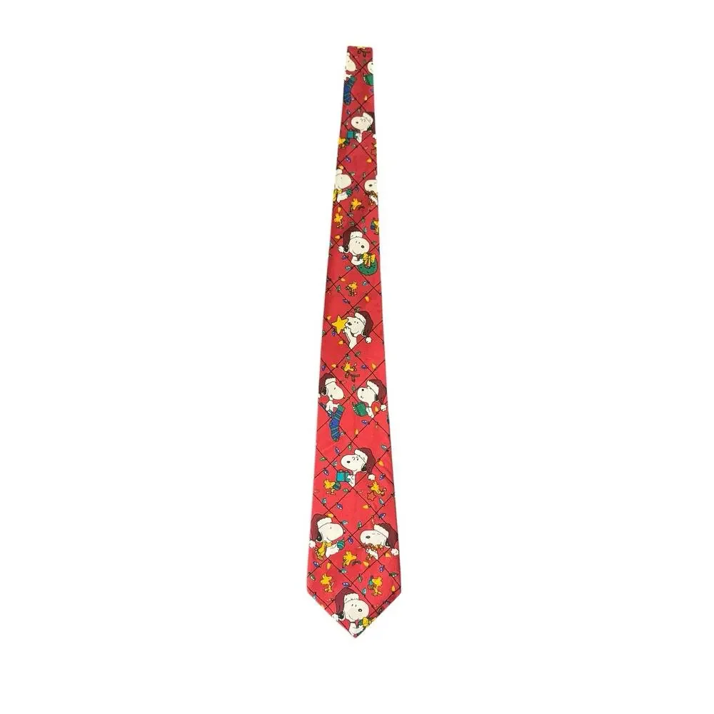 Peanuts Deck The Halls Snoopy Woodstock Christmas Lights Novelty Necktie Silk